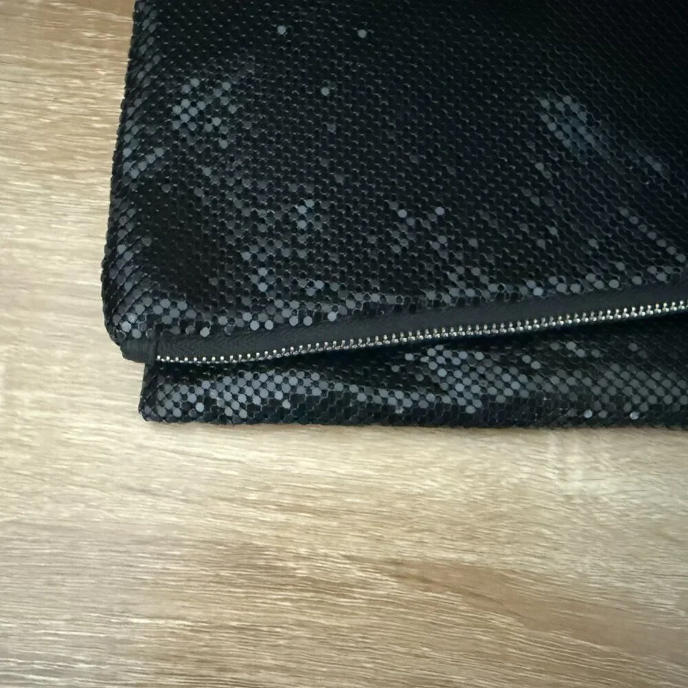 Black mesh chain beaded retro fold over evening clutch tassel party purse bag - Picture 4 of 9